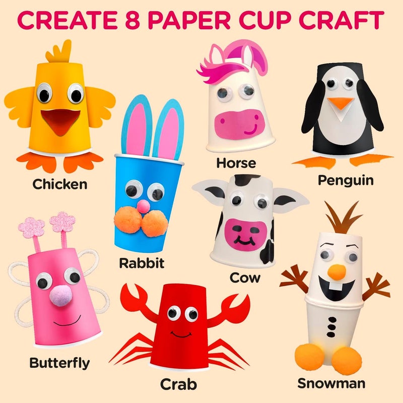LC Crafts Arts and Crafts for Toddlers & Kids Ages 3-6 – Paper Cup Craft Kit, 8 Animal Projects – Fun Preschool Activity for Girls & Boys - Image 2